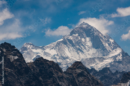 Makalu mountain peak, fifth highest peak in the world view from Renjo la pass, Himalaya mountain range in Nepal