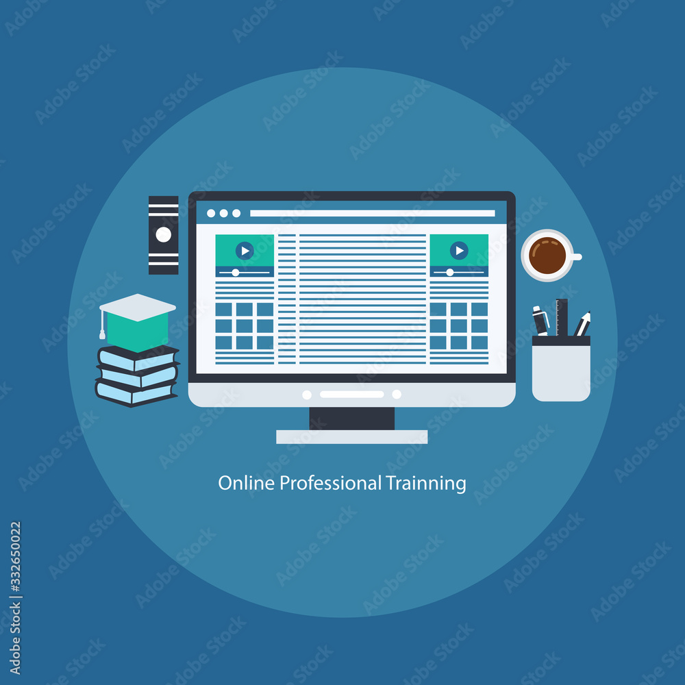 Flat education, training, online tutorial, e-learning concept. Flat education, training, online tutorial, e-learning concept.