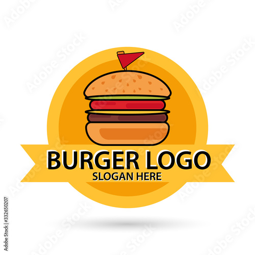 Burgers vector logo, icon and mascot fast food Flat design style. vector illustrator