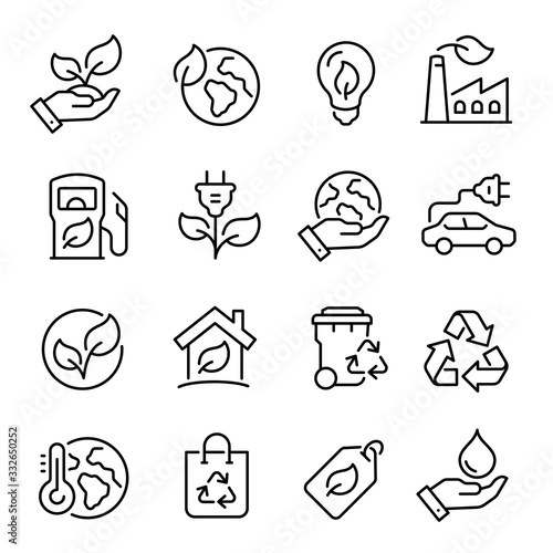 Ecology line art icon set, nature and environment