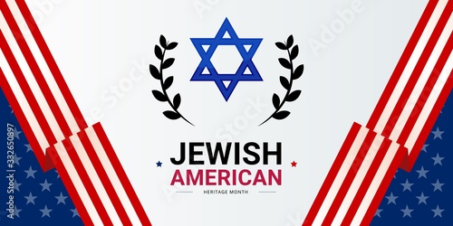 Jewish American Heritage Month vector banner template, decorated with the USA flags and Shield of David. Annual recognition and celebration of Jewish American achievements and contributions to the USA