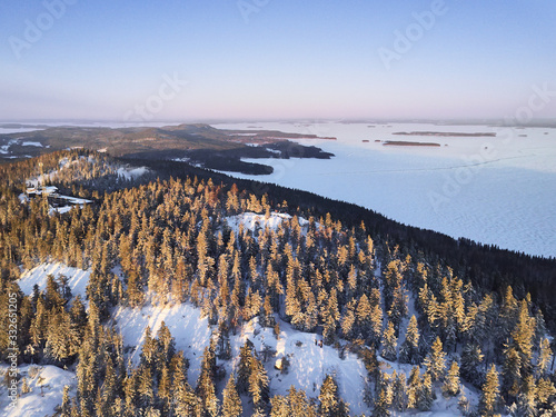 Aerial view of Hill Ukko in the National Park Koli Finland.