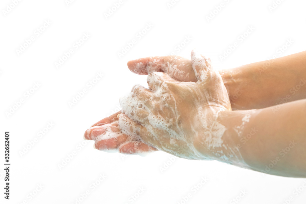 Washing hands with soap isolate on white background. Washing hands with soap isolate on white background.