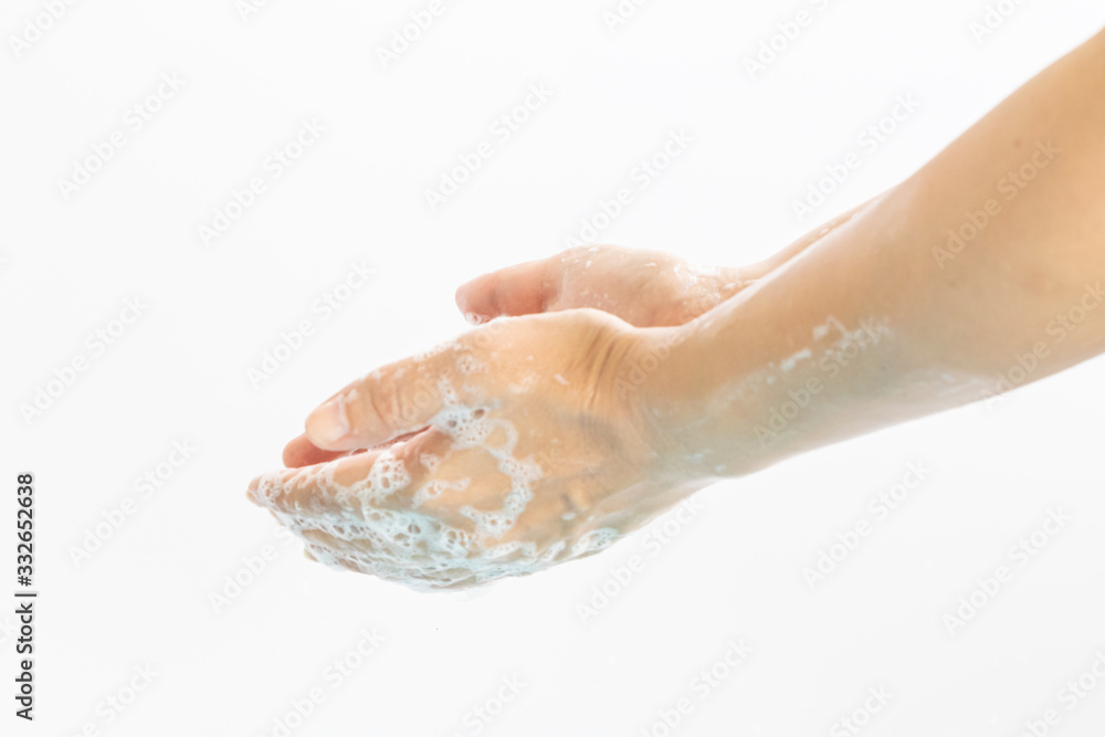 Fototapeta premium Washing hands with soap isolate on white background.