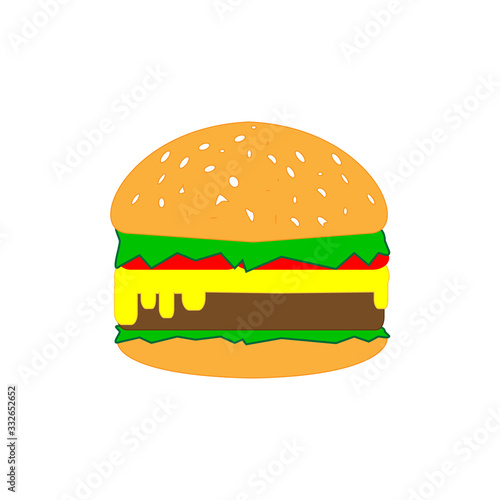 burger flat vector with a cutlet and other ingredients isolated on a white background