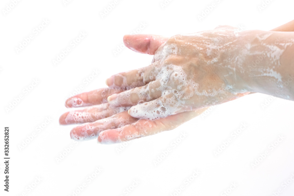 Fototapeta premium Washing hands with soap isolate on white background.