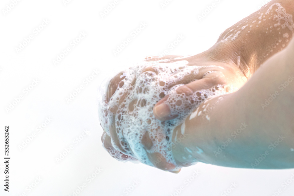 Fototapeta premium Washing hands with soap isolate on white background.