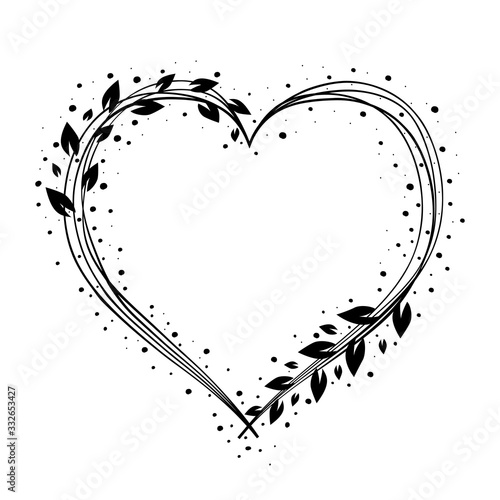 Premade heart design with floral wreath. Hand drawn heart. Vector and illustration.