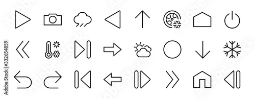 Set of line arrows, directions, arrows, contains icons such as pause, continuation, directly, to the right, Editable stroke. 480x480, On a white background, Vector illustration