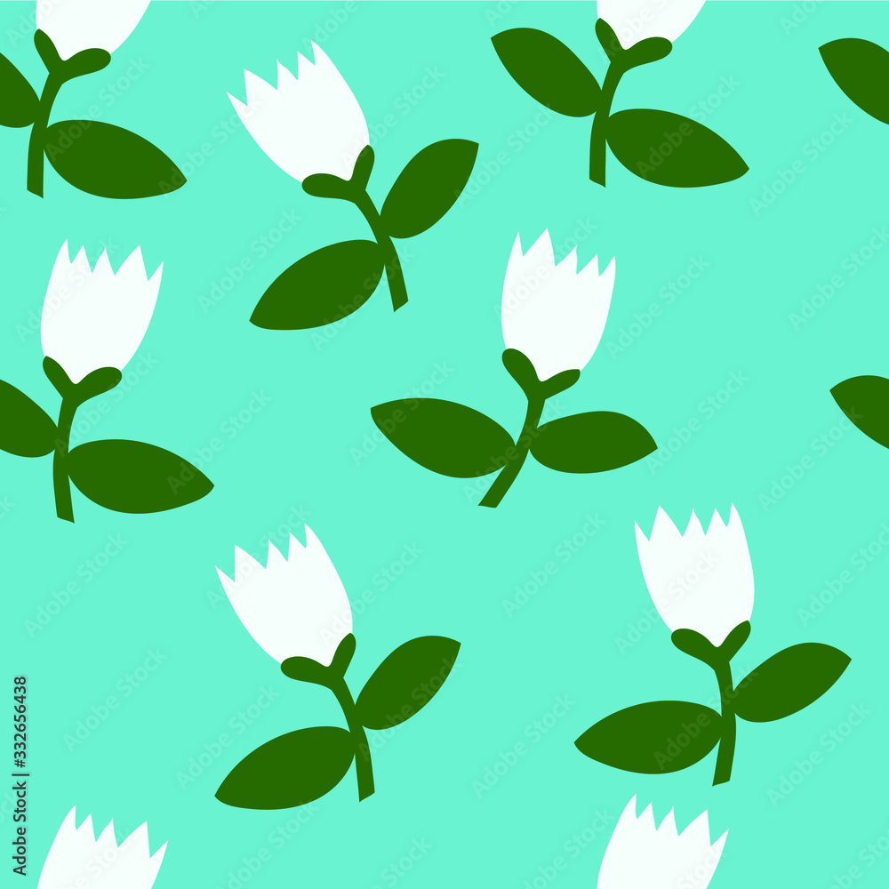 seamless background of tulips in doodle style in one direction, drawn in vector