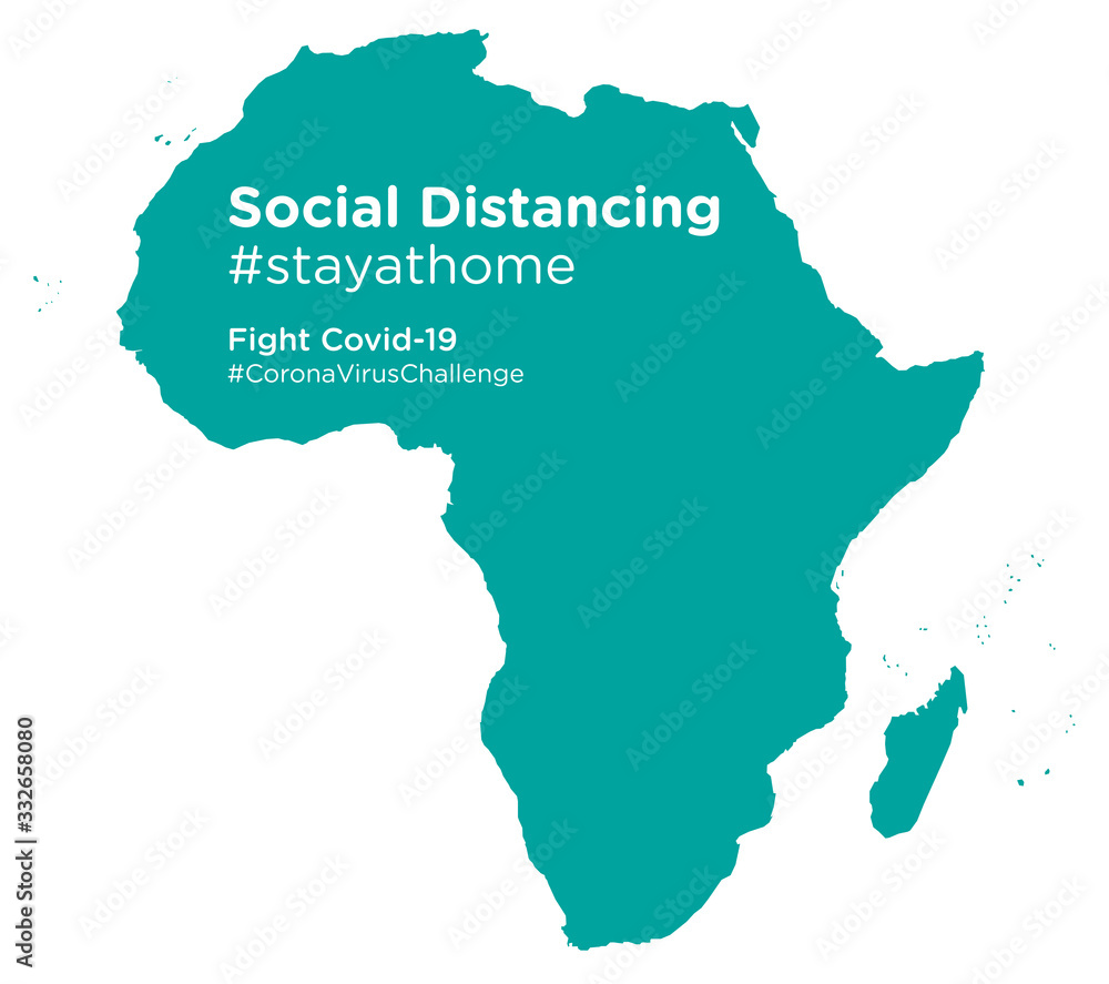 African continent map with Social Distancing #stayathome tag