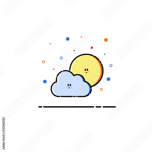 Illustration of sun & cloud with MBE style, good for a weather forecast, kids book cover, etc.