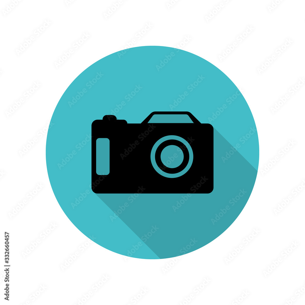 Camera long shadow icon. Simple glyph, flat vector of web icons for ui and ux, website or mobile application