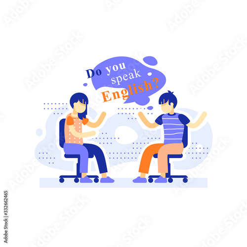 Learning language concept, conversation club, school children discussing topic