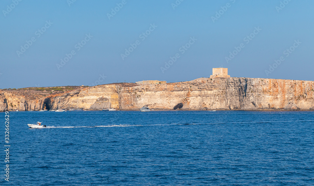 Malta. Summer landscape with Saint Mary Tower