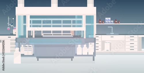 modern lab interior empty no people chemical laboratory with furniture horizontal vector illustration