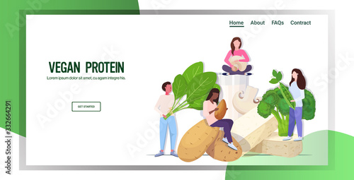 people holding herbs vegetables plant based tofu milk organic dairy free natural raw food healthy nutrition vegan protein concept horizontal copy space full length vector illustration