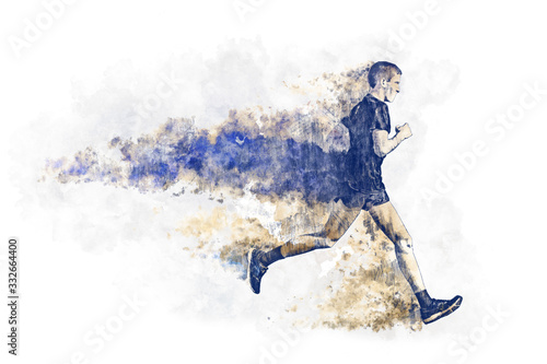 Hand-drawn illustration of a fast-running man with a blurred trace of his movement