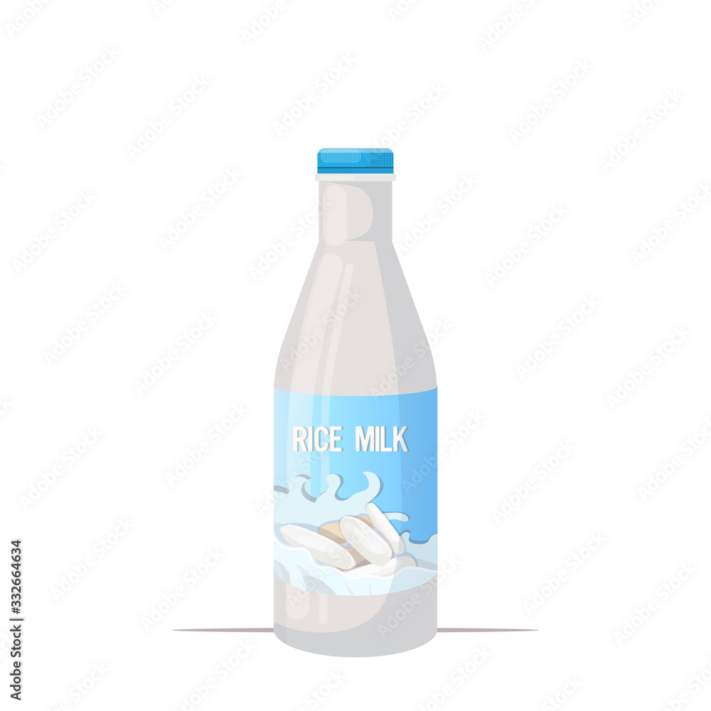 vegan rice plant based milk glass bottle organic dairy free natural raw vegan milk healthy cow beverage alternative isolated vector illustration vegan rice plant based milk glass bottle organic dairy free natural raw vegan milk healthy cow beverage alternative isolated vector illustration
