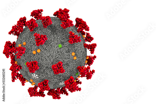 3D rendering red coronavirus cells covid-19 influenza flowing on white background