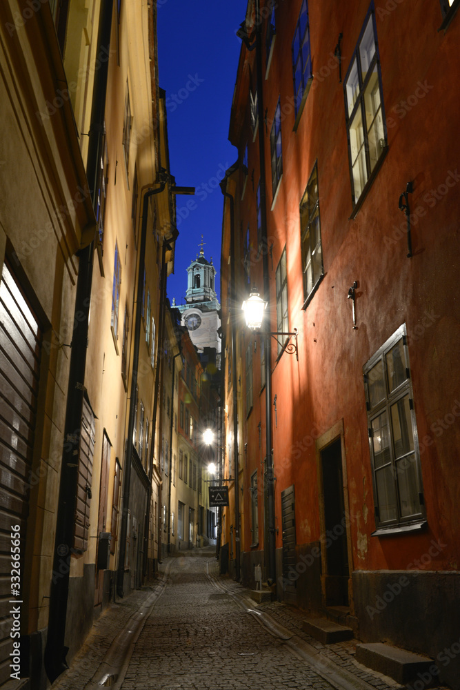 le vieux cartier de Katarina – Sofia sous les lumières nocturnes de la ville de Stockholm en Suède