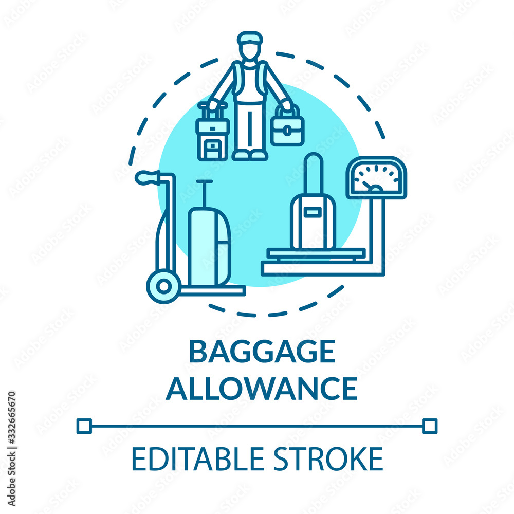 Baggage allowance concept icon. Carry on and hand luggage control idea thin line illustration. Bags maximum size and weight. Vector isolated outline RGB color drawing. Editable stroke