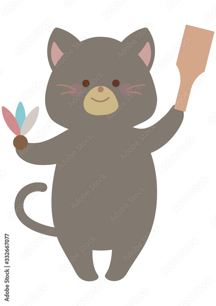 Obraz premium お正月 羽子板とネコ