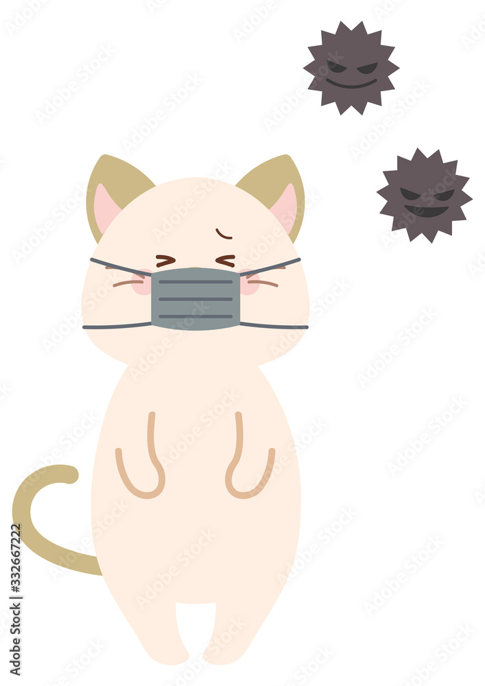 Obraz premium ウイルスとマスクをつけたネコ