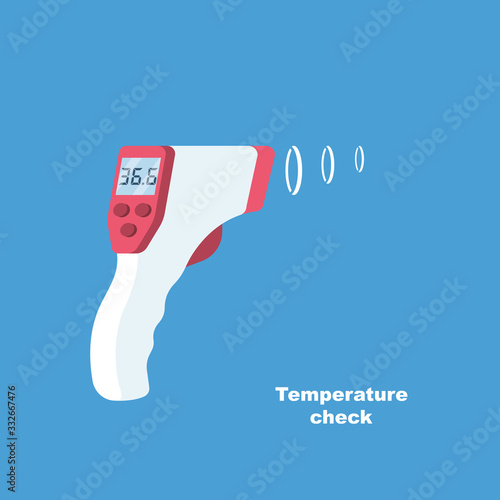 Digital non-contact infrared thermometer. Infrared light for disease detection through body temperature. Vector flat design. Isolated white background. Prevention of coronavirus disease 2019-nCoV.