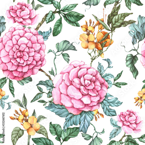 flowers and leaves seamless pattern