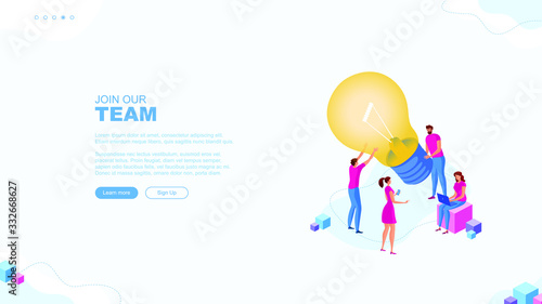 Trendy flat illustration. Join our team  page concept. Office workers planing business mechanism, analyze business strategy and exchange ideas.Template for your design works. Vector graphics.