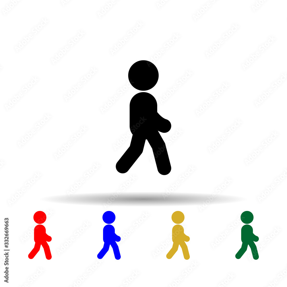 Child walks multi color icon. Simple glyph, flat vector of toddler development icons for ui and ux, website or mobile application Child walks multi color icon. Simple glyph, flat vector of toddler development icons for ui and ux, website or mobile application