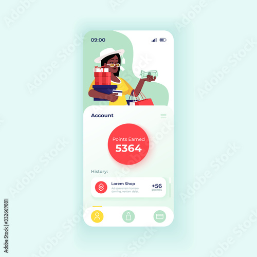 Cashback application smartphone interface vector template. Mobile app page light theme design layout. Customer account screen. Flat UI for application. Money refund program phone display