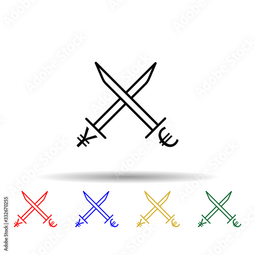 Sword euro and yen multi color icon. Simple thin line, outline vector of trade wars icons for ui and ux, website or mobile application