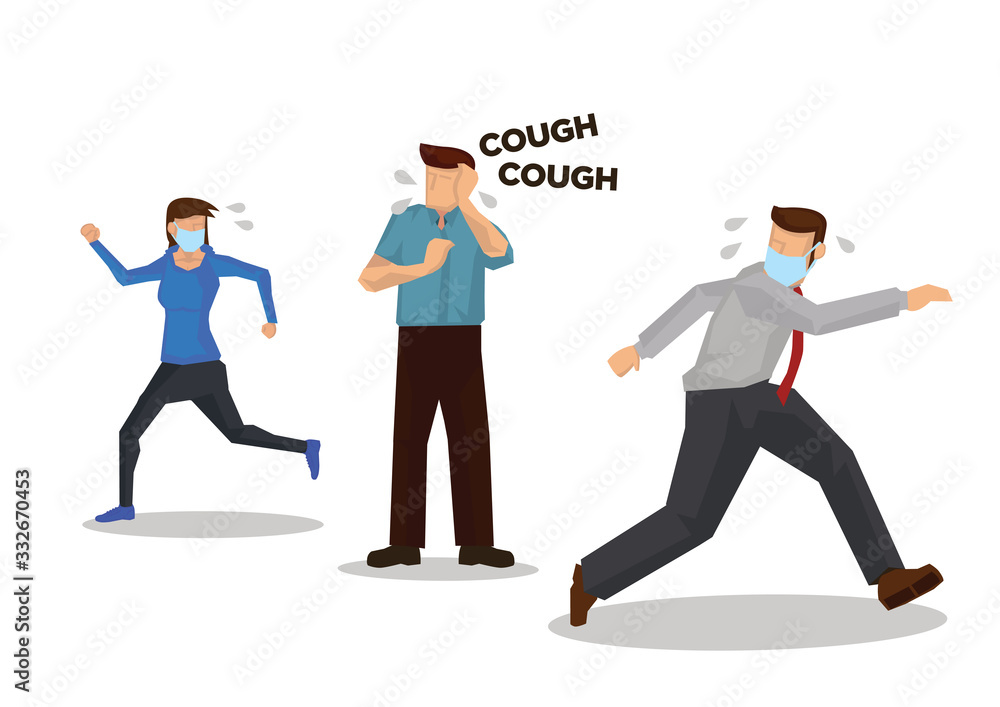 People running away when someone who is coughing. Concept of Coronavirus outbreak or pandemic. People running away when someone who is coughing. Concept of Coronavirus outbreak or pandemic.