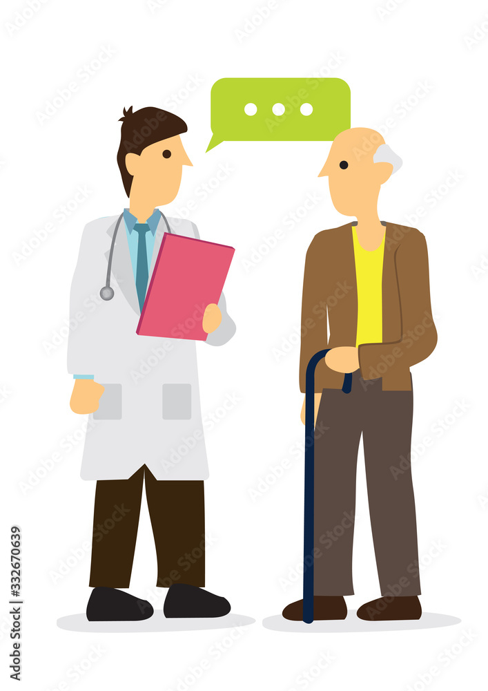 Doctor talking with his old patient or patient relative in a hospital. Concept of healthcare system or medical occupation.