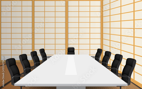 white conference table and chairs in the meeting room in japan