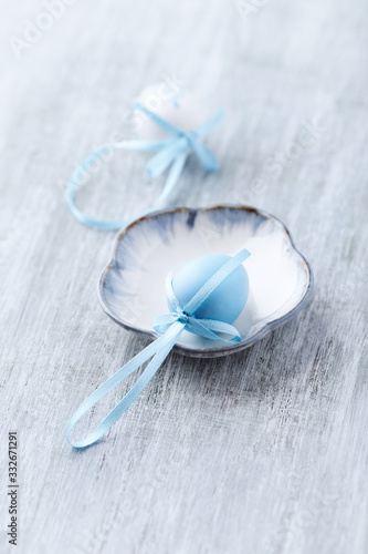 Easter Decoration. Bright wooden background. 