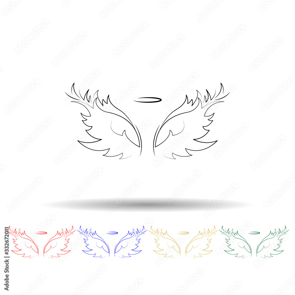 Obraz premium Wings, crown hand drawn multi color icon. Simple thin line, outline vector of wings crown icons for ui and ux, website or mobile application