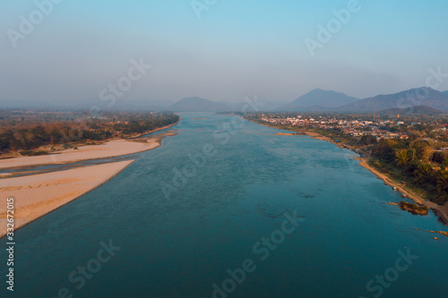 Aerial view mekhong river and mountain view