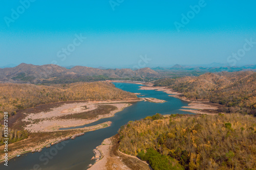 Aerial view river and forest arid