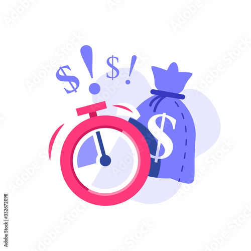 Fast cash and stopwatch, small loans, borrow money, pay back later, postpone payment