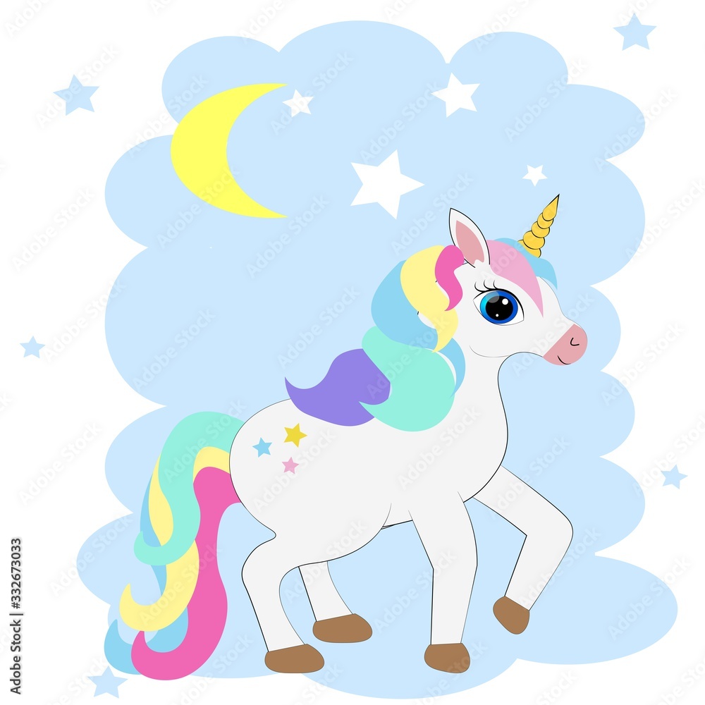 cute colorful unicorn cartoon illustration