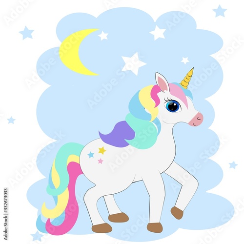 cute colorful unicorn cartoon illustration