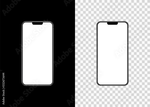 Mockup phone empty screen front view on isolated and black background. Vector