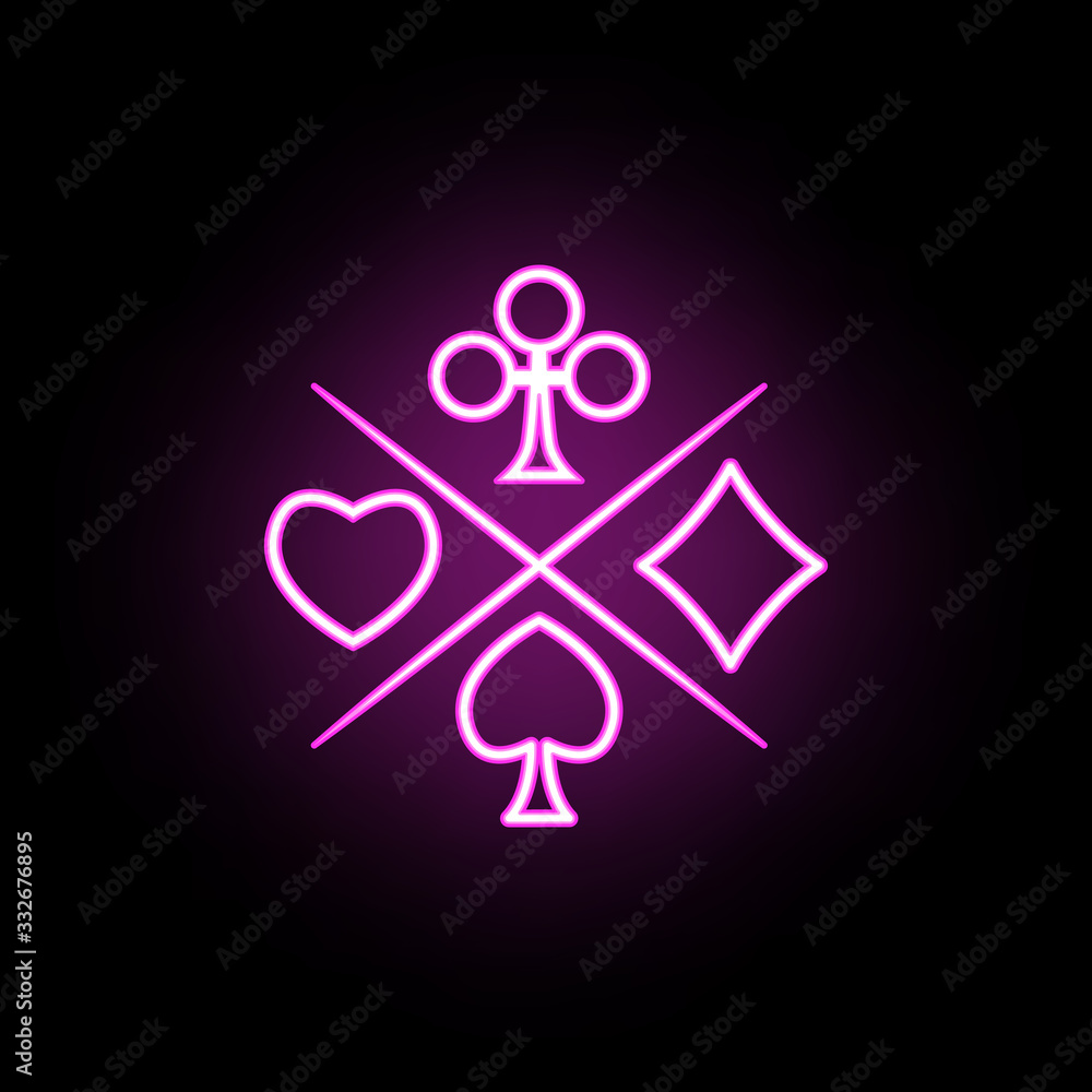 Suit of playing cards neon icon. Simple thin line, outline vector of casino icons for ui and ux, website or mobile application Suit of playing cards neon icon. Simple thin line, outline vector of casino icons for ui and ux, website or mobile application