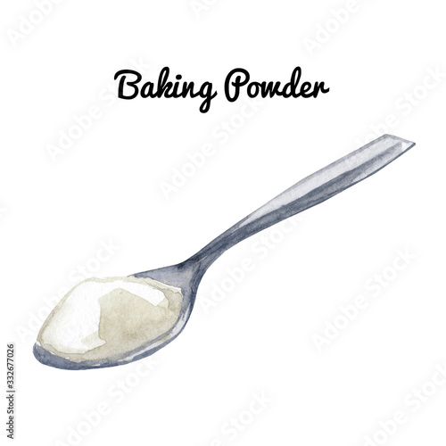 Quadro su tela Watercolor baking powder in spoon illustration isolated on white background