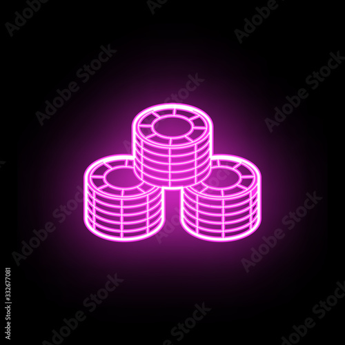 Stack of chips in the casino neon icon. Simple thin line, outline vector of casino icons for ui and ux, website or mobile application