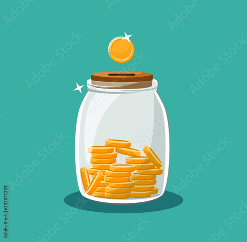 Glass jar of golden coins