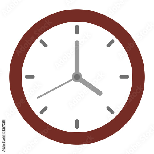 Clock with brown interface, watch isolated icon in close up. Timer or stopwatch counting hours and minutes. Arrows and stripes measurement of time. Management and organization of work vector